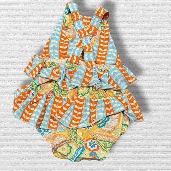 Beary Basics Handmade Ruffle Romper Paisley Fall Thanksgiving Outfit USA Made - Picture 6 of 6
